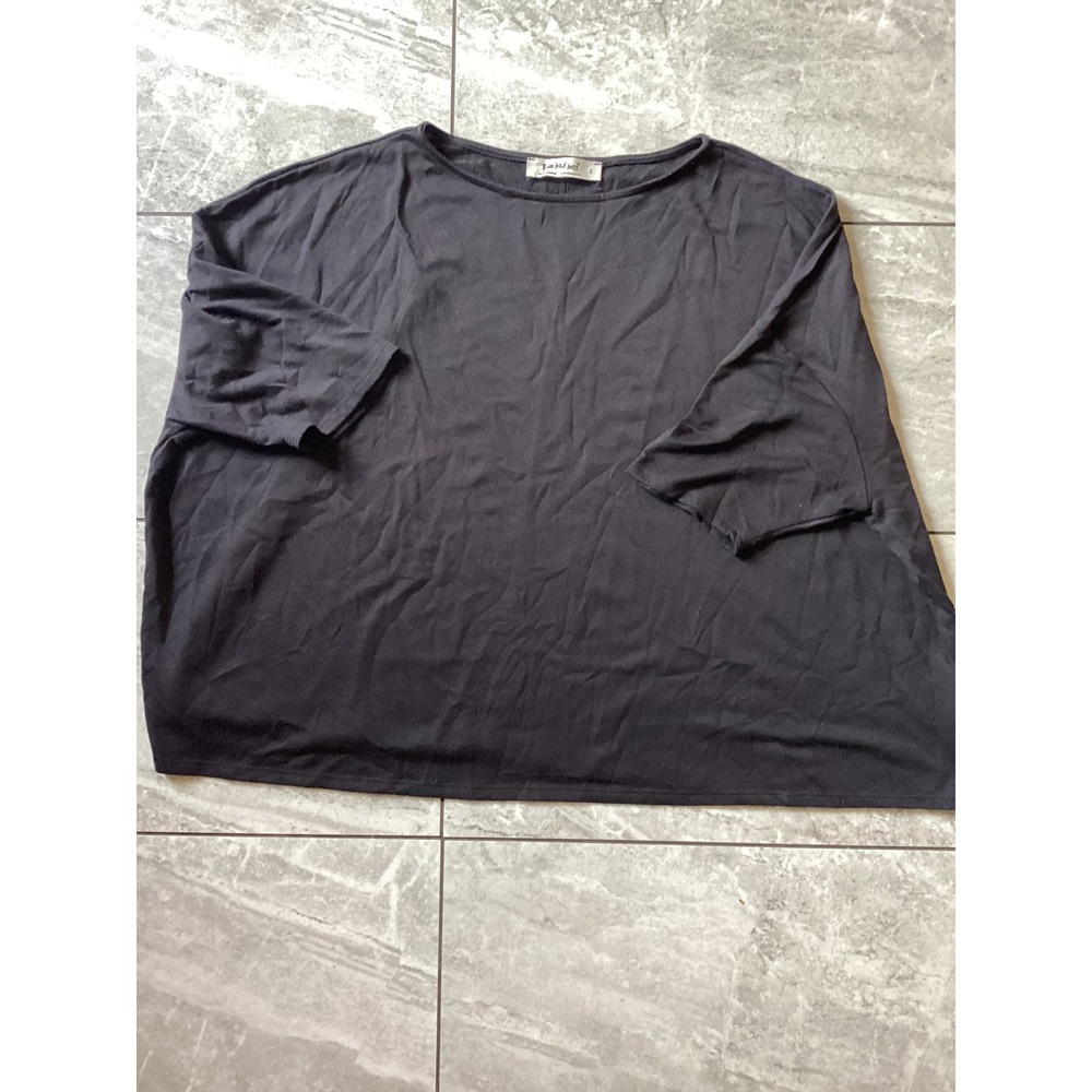Three Bird Nest Womens Large Black Oversized Dolman Short Sleeve Top MT5880